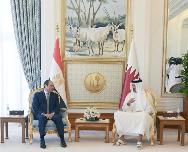 استقبال رسمي للرئيس السيسي بالديوان الأميرى في الدوحة