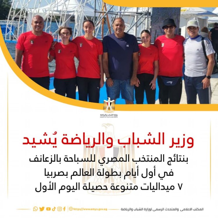 وزير الرياضة يُشيد بنتائج المنتخب المصري للسباحة بالزعانف ببطولة العالم بصربيا